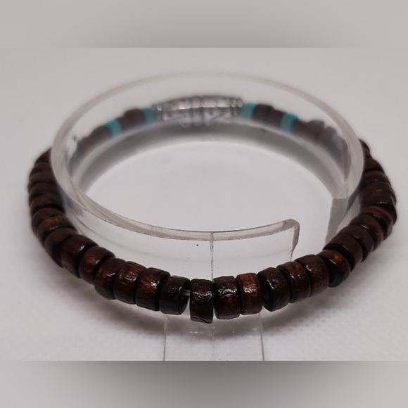 Men's Bracelet Beaded Beads Turquoise Brown New f18 - Picture 3 of 3